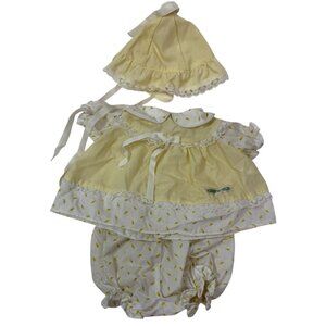 Vintage Coleco Cabbage Patch Kids Yellow Rosebud Lace Dress, Bloomers & Bonnet